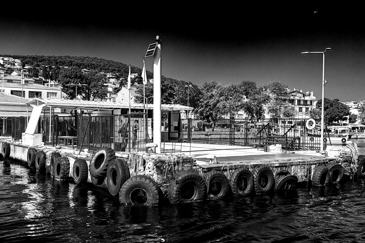 The Heybeliada ferry dock area shows the island's forested hills and coastal buildings.