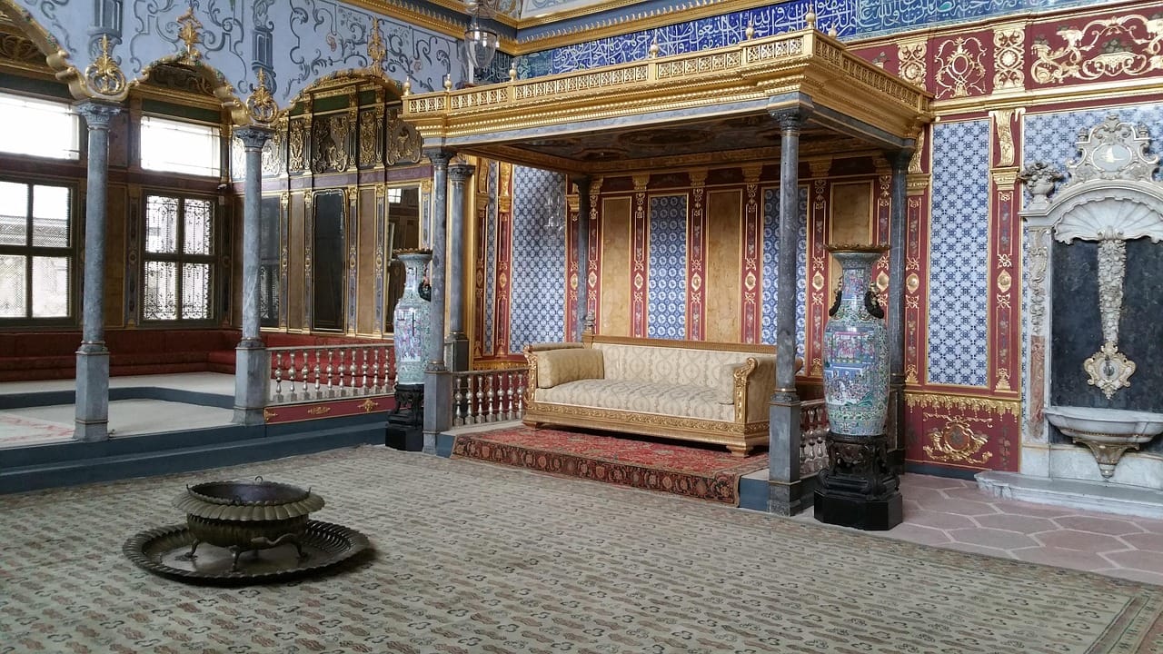 The ornate Imperial Hall inside the Imperial Harem of Topkapi Palace.